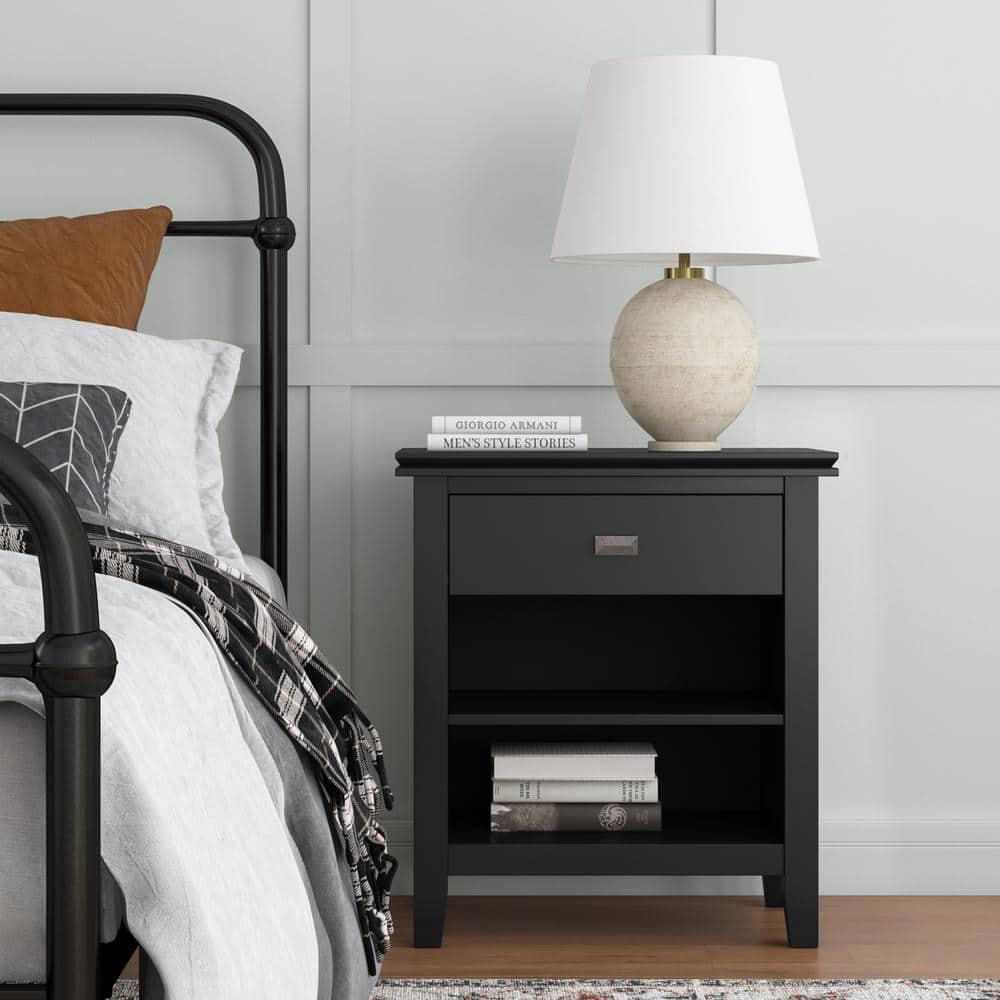 Simpli Home Artisan 24"W Solid Wood Nightstand with Drawer and Shelves & Reviews | Wayfair