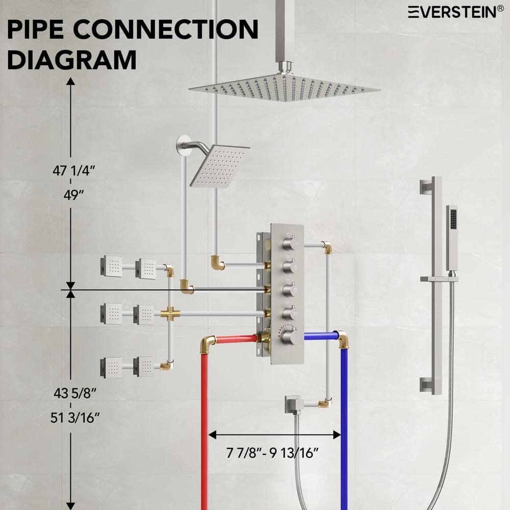 DualJetSpa 15-Spray Patterns 16" & 6" Dual Shower Head, Shower FaucetSystem with Thermostatic Rough-in Valve and Body Jets