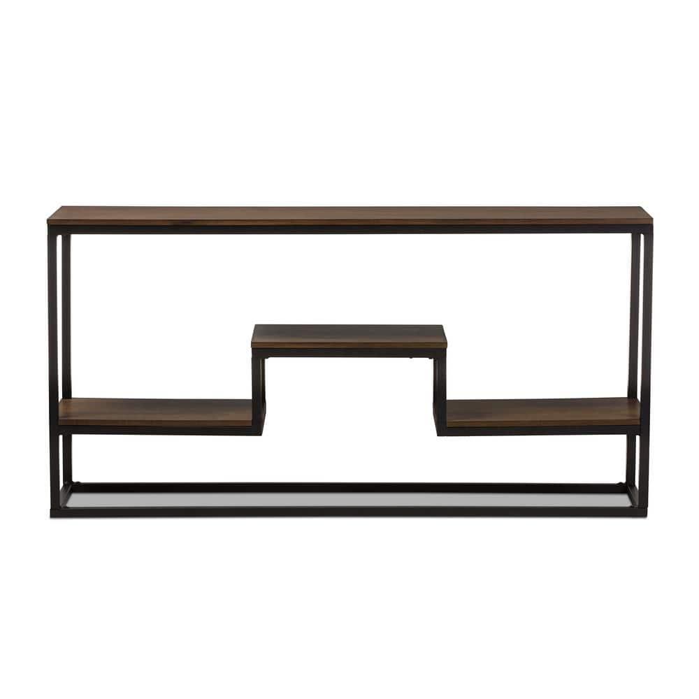 Doreen Rustic Industrial Style Antique Textured Finished Metal Distressed Wood Console Table - Black - Baxton Studio