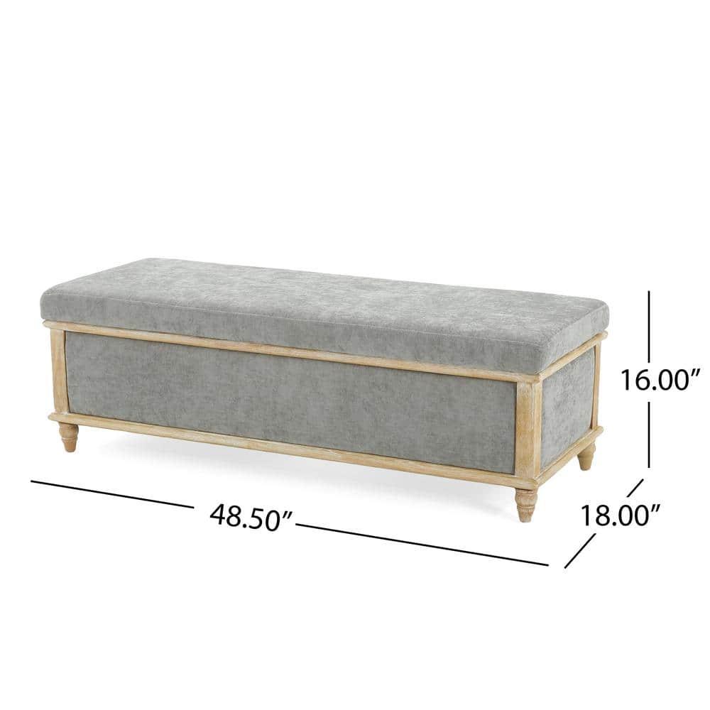 GDF Studio French Country Fabric Storage Ottoman Bench with Weathered Wood Frame, Gray