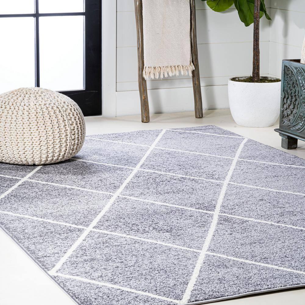 5'x8' Cole Minimalist Diamond Trellis Area Rug, Gray/White - JONATHAN Y