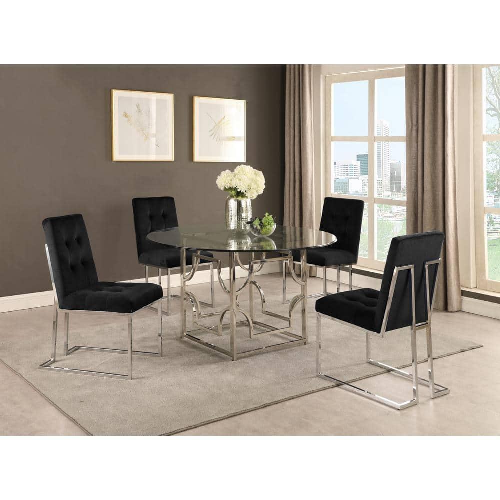 Modern Velvet Fabric Dining Chair in Black/Silver (Set of 2)