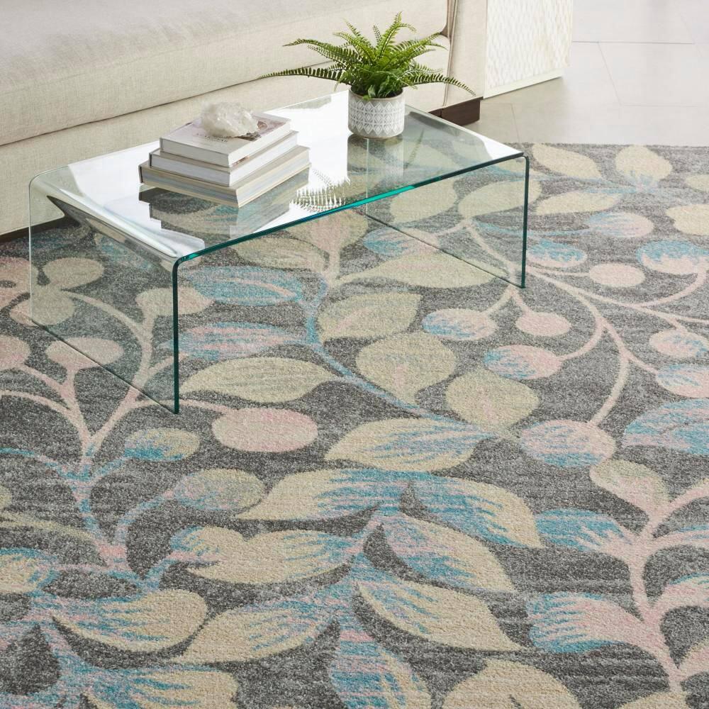 Nourison Tranquil 8' X 10' Grey/Beige Area Rug Contemporary Botanical Vine and Bloom by Nourison