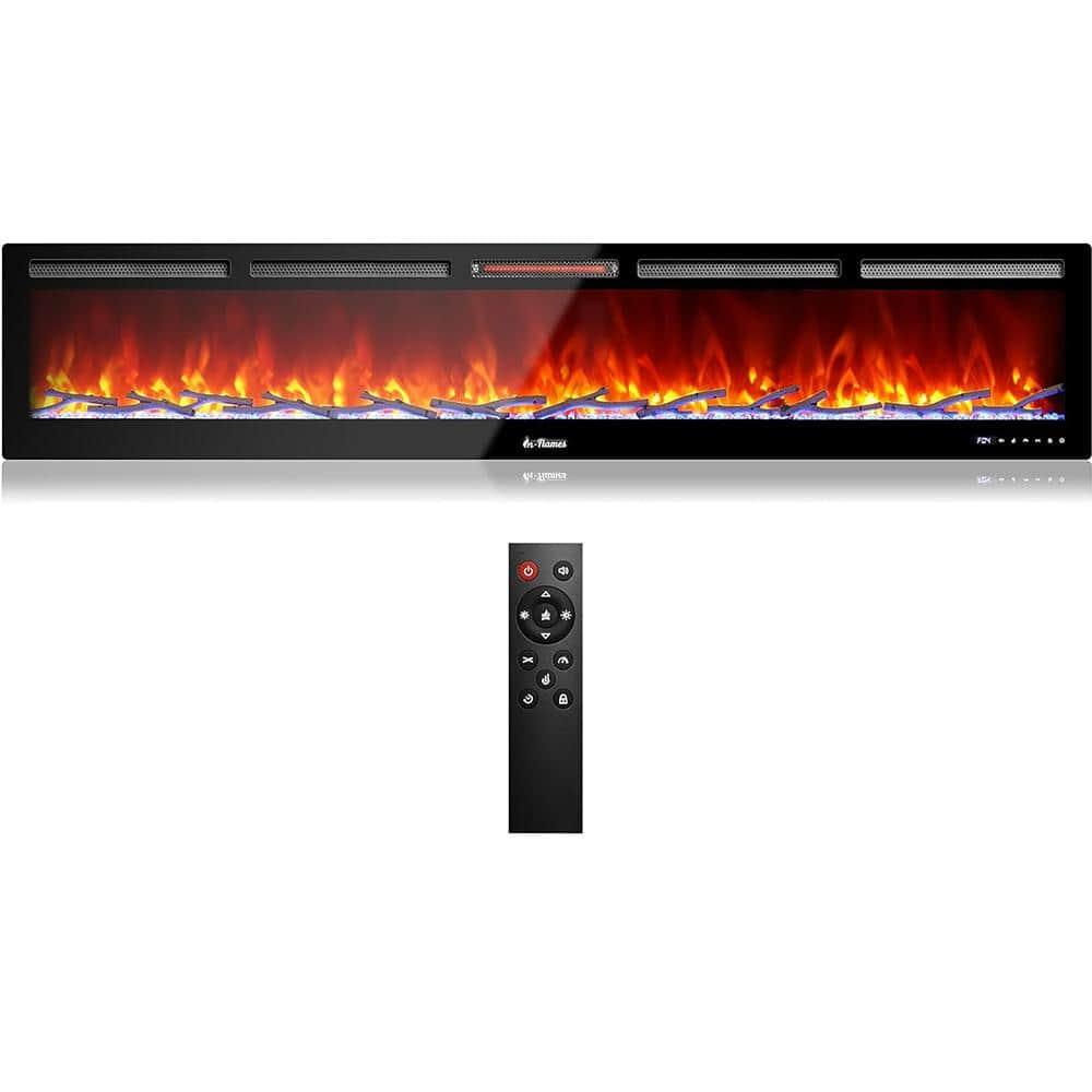 TURBRO 88” Smart WiFi Infrared Electric Fireplace with Sound Crackling and Realistic Flame, 1500W Quartz Heater, Recessed or Wall Mounted, Adjustable Flame Effects, Remote Control and App, in Flames