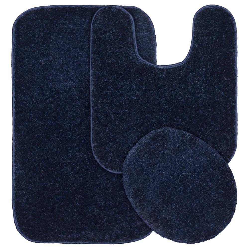 Gramercy 3pc Washable Bathroom Rug Set Navy - Garland Rug: Non-Skid, Tufted, Polypropylene Bath Mats Set