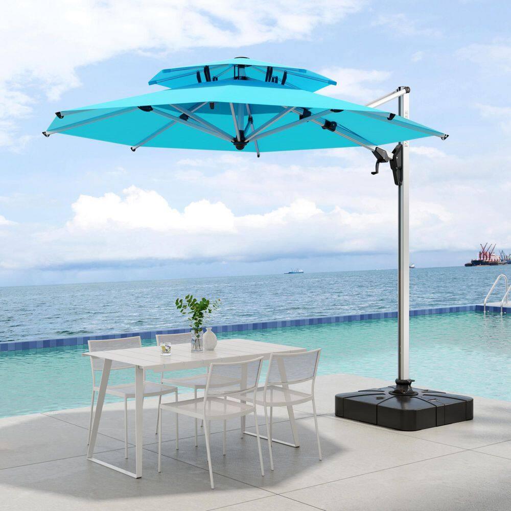 11' Blue Aluminum Patio Offset Cantilever Umbrella with 360° Rotation
