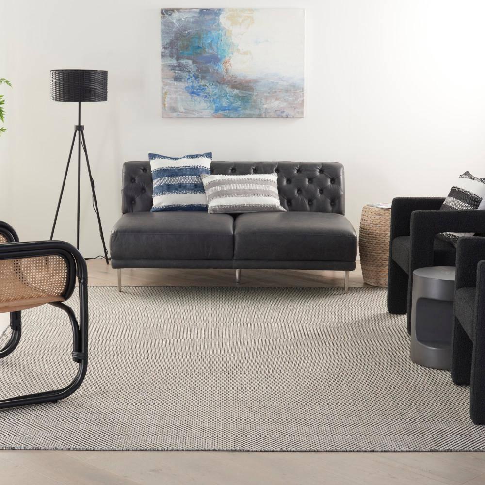 Nourison Courtyard 9' x 12' Ivory Charcoal All-over design Indoor/Outdoor Rug