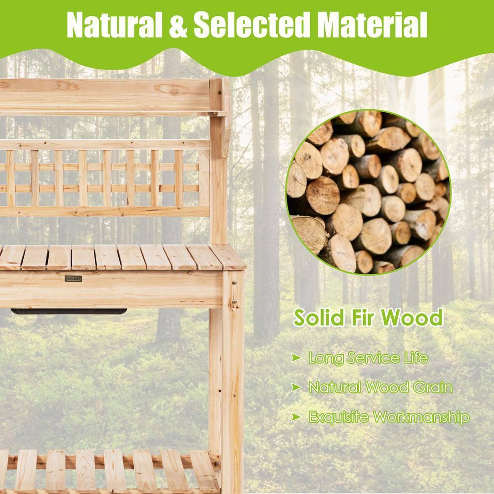 Costway Garden Potting Bench Workstation Table w/Sliding Tabletop Sink Shelves