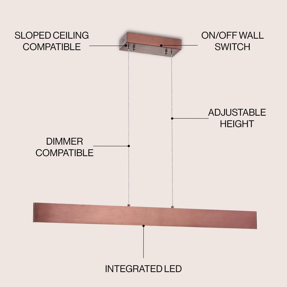 Draper 40" Dimmable Adjustable Integrated LED Metal Linear Pendant, Anodized Bronze