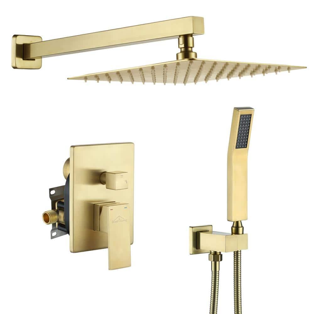 CASAINC 10'' Wall Mounted Shower System with Handheld Sprayer, Brushed Gold