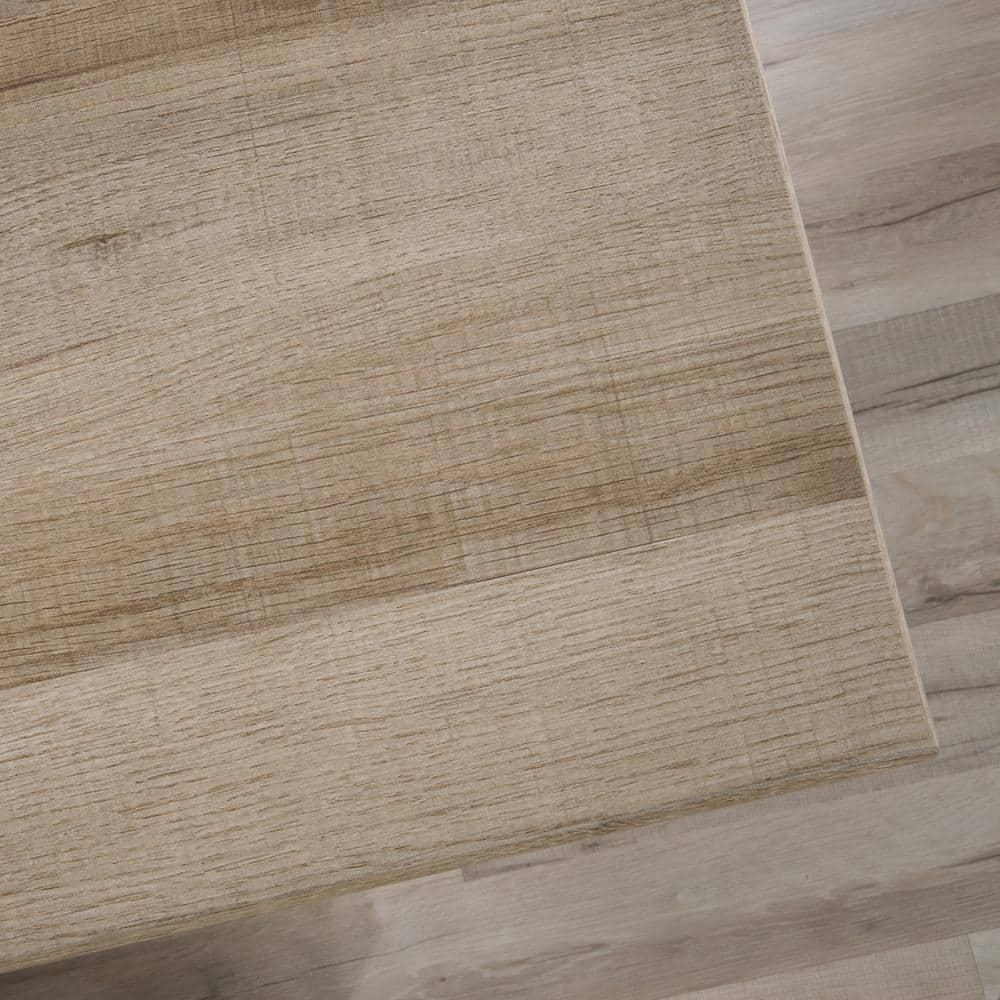 Sauder Anda Norr Engineered Wood Executive Desk in Sky Oak and White