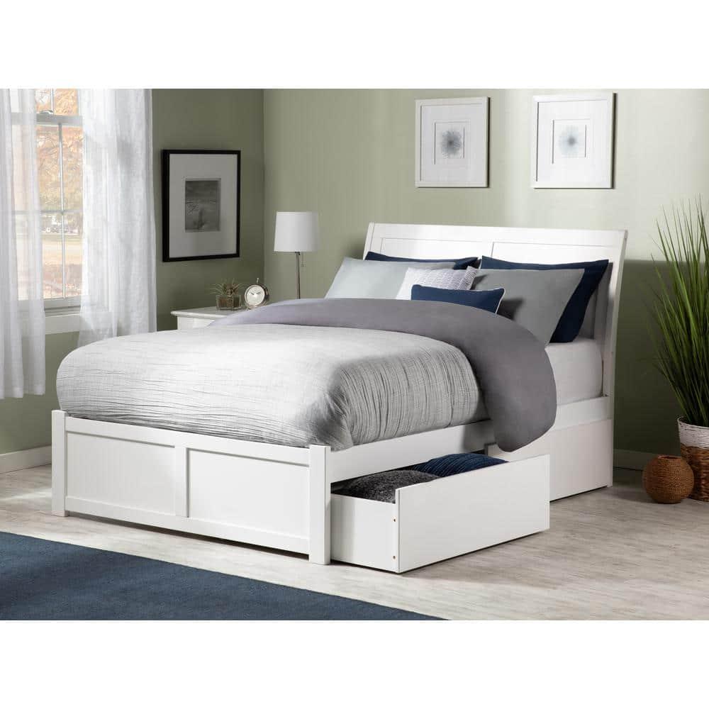 Portland Platform Bed with Flat Panel Foot Board and 2 Urban Bed Drawers in, Multiple Colors and Sizes