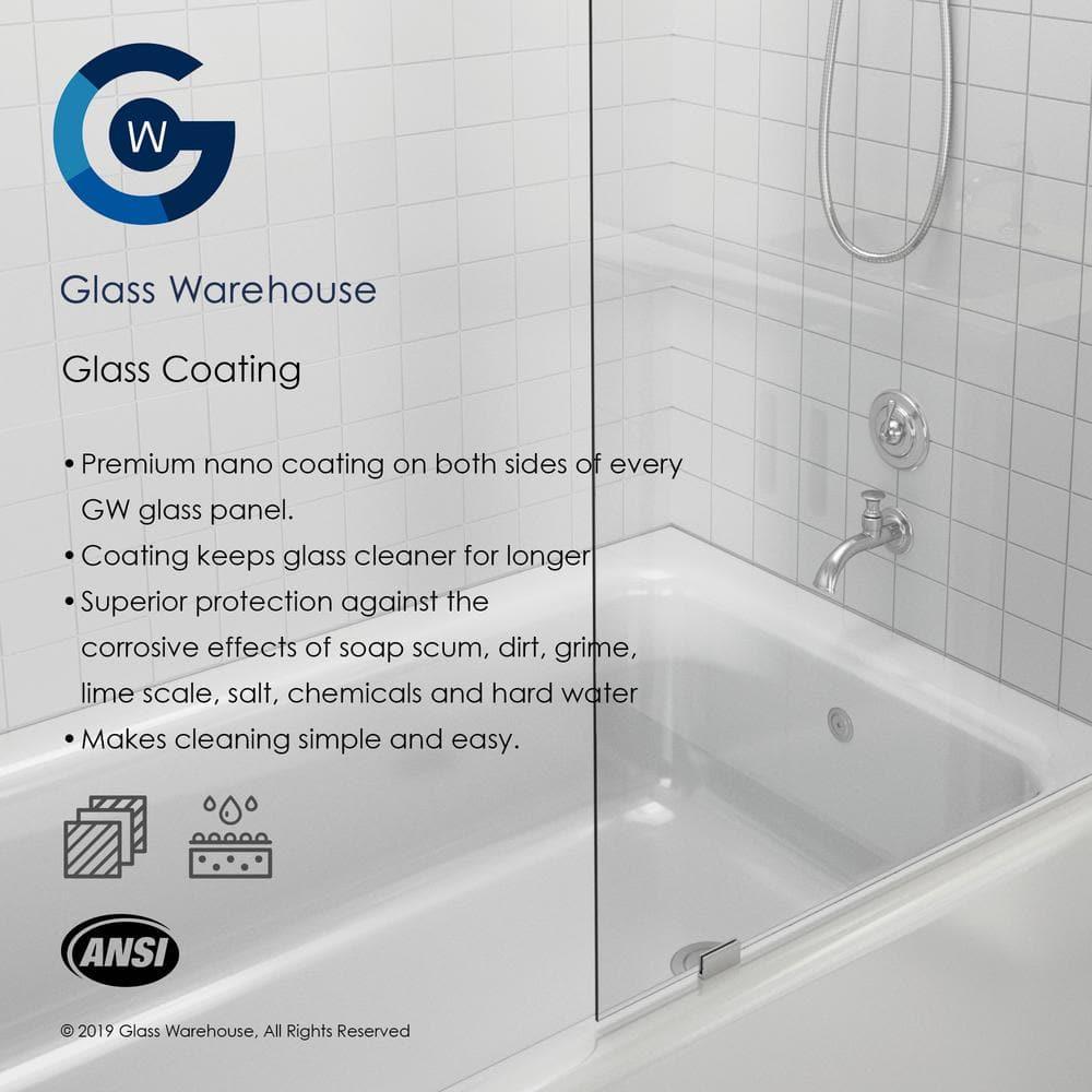 Glass Warehouse Mimas 52.75 in. x 78 in. Fully Frameless Glass Hinge Towel Bar Shower Door TBGH-52-75-MB
