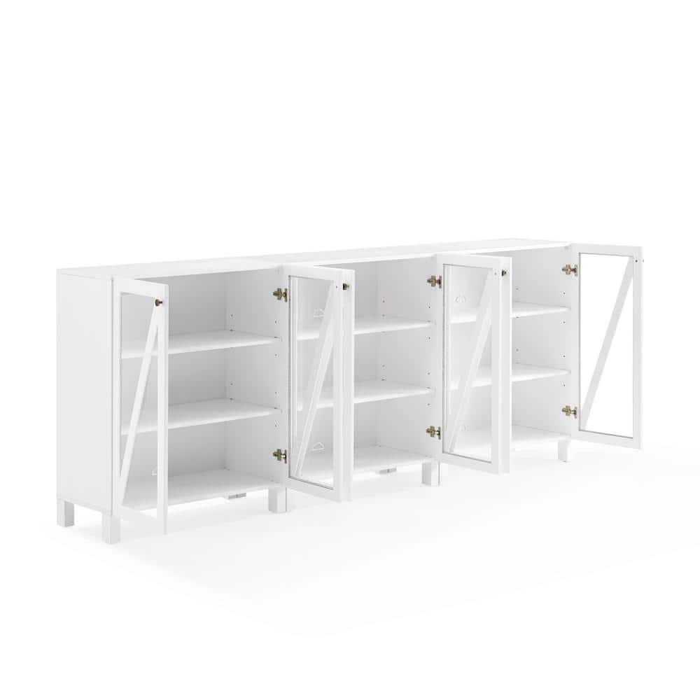 Crosley 90" Cassai 3pc Media Sideboard Cabinet Set of 3 Storage Pantries White: Modern Farmhouse Style, 9 Adjustable Shelves