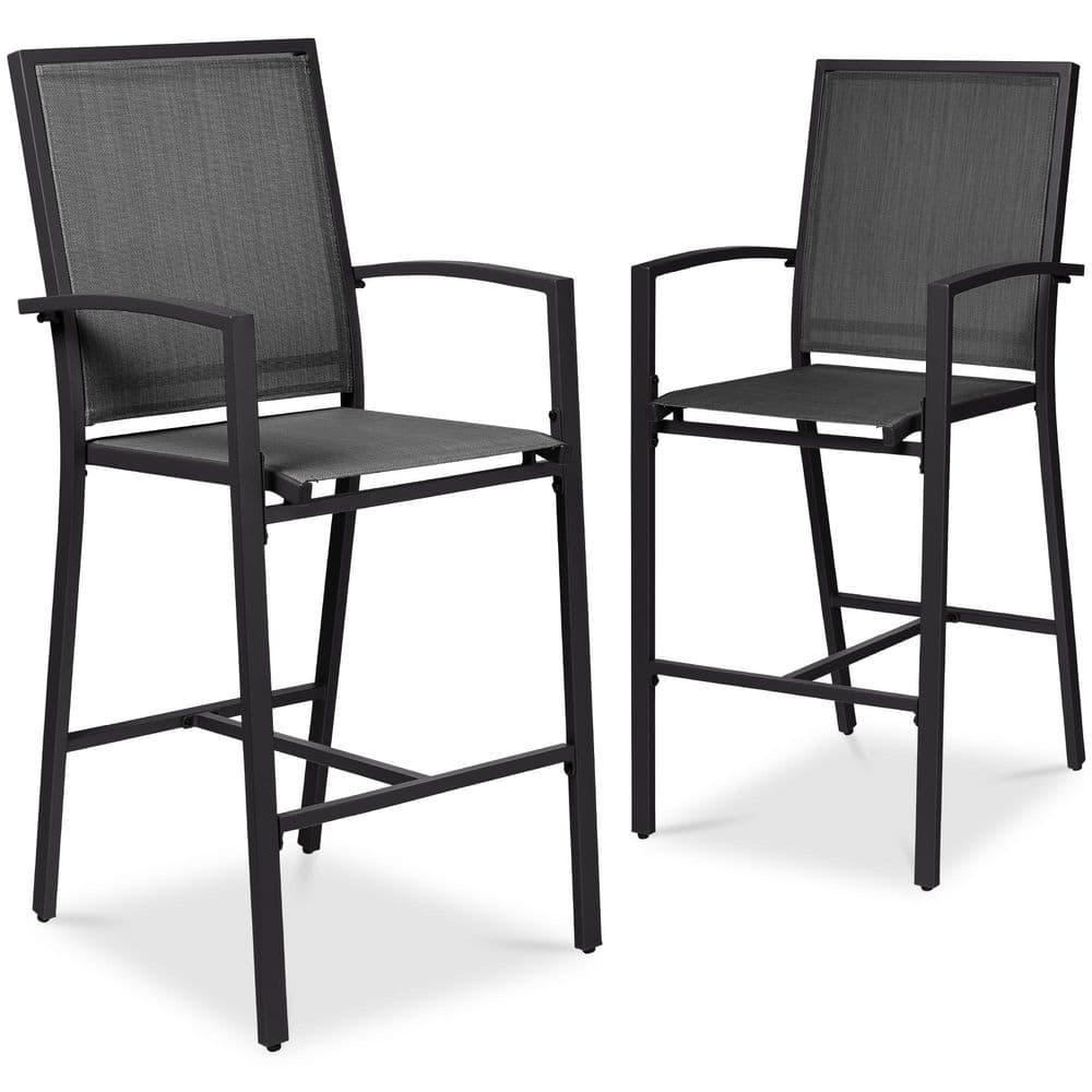 Best Choice Products Outdoor Barstools Set of 2, Bar Height Patio Chairs w/ All-Weather Mesh - Black/Black