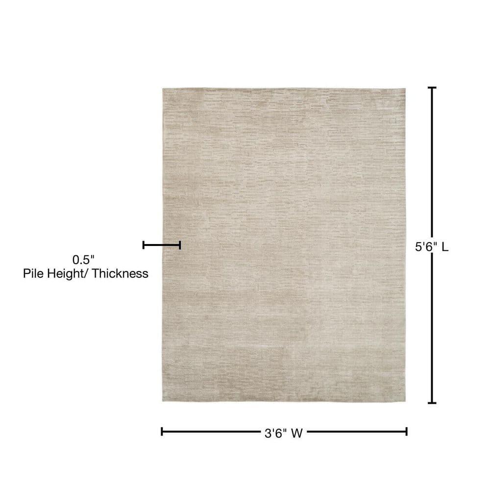 Handmade Linear Pattern Area Rug Linen 3'6" x 5'6" 4' x 6'
