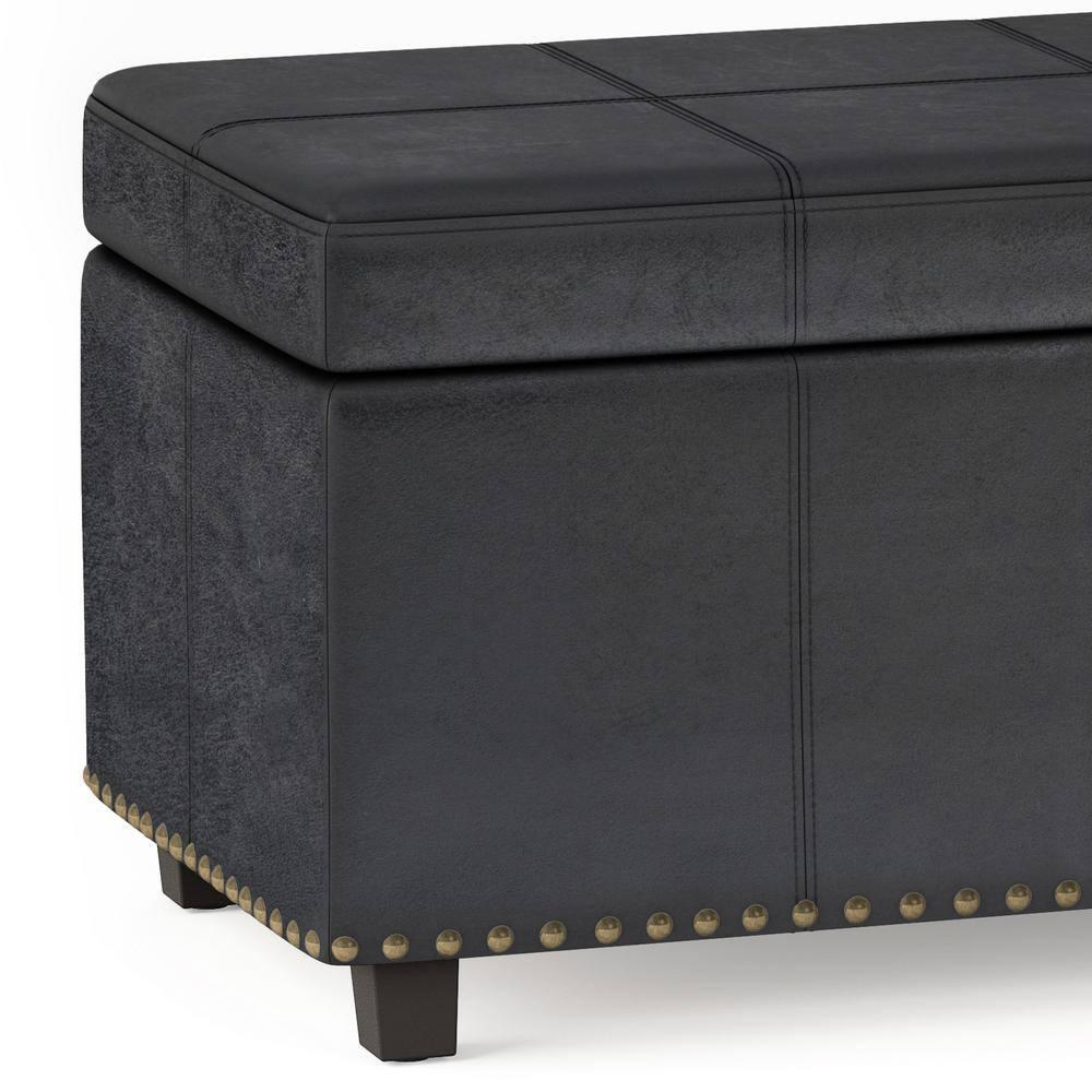Simpli Home Kingsley 48"W Upholstered Storage Ottoman with Lift-Top Lid, Nailhead Trim, and Stitching Detail