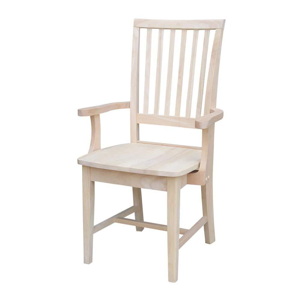Mission Side Chair with Arms Unfinished - International Concepts: Solid Wood, Slat Back, Kitchen Furniture