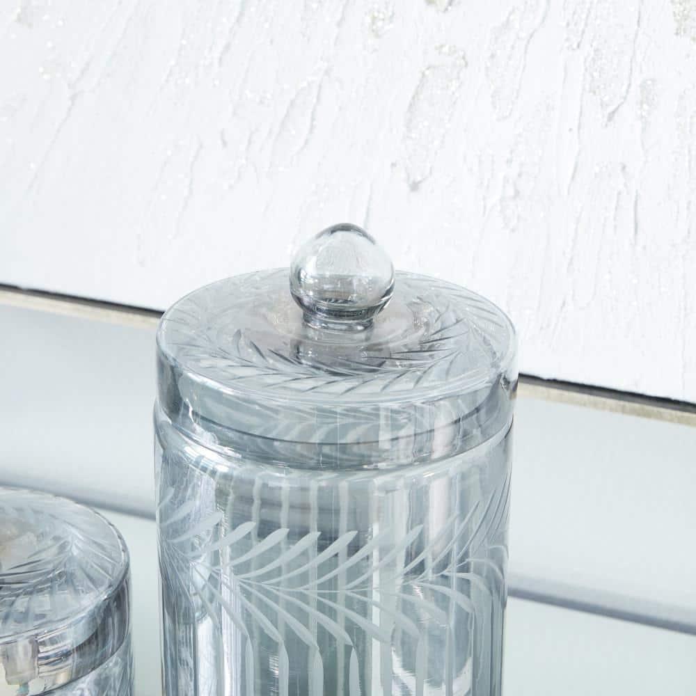 DecMode 7", 10"H Gray Glass Handmade Decorative Jars, 2-Pieces