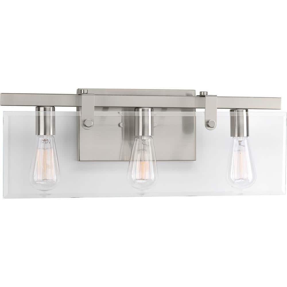 Progress Lighting Glayse 3-Light Bath Vanity, Brushed Nickel, Glass Shade