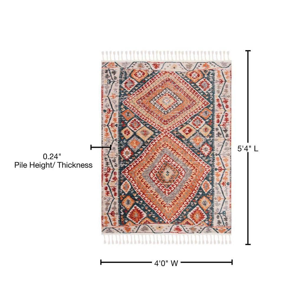 Farmhouse FMH816 Power Loomed Area Rug - Ivory/Navy - 4'0" X 5'4" - Safavieh.