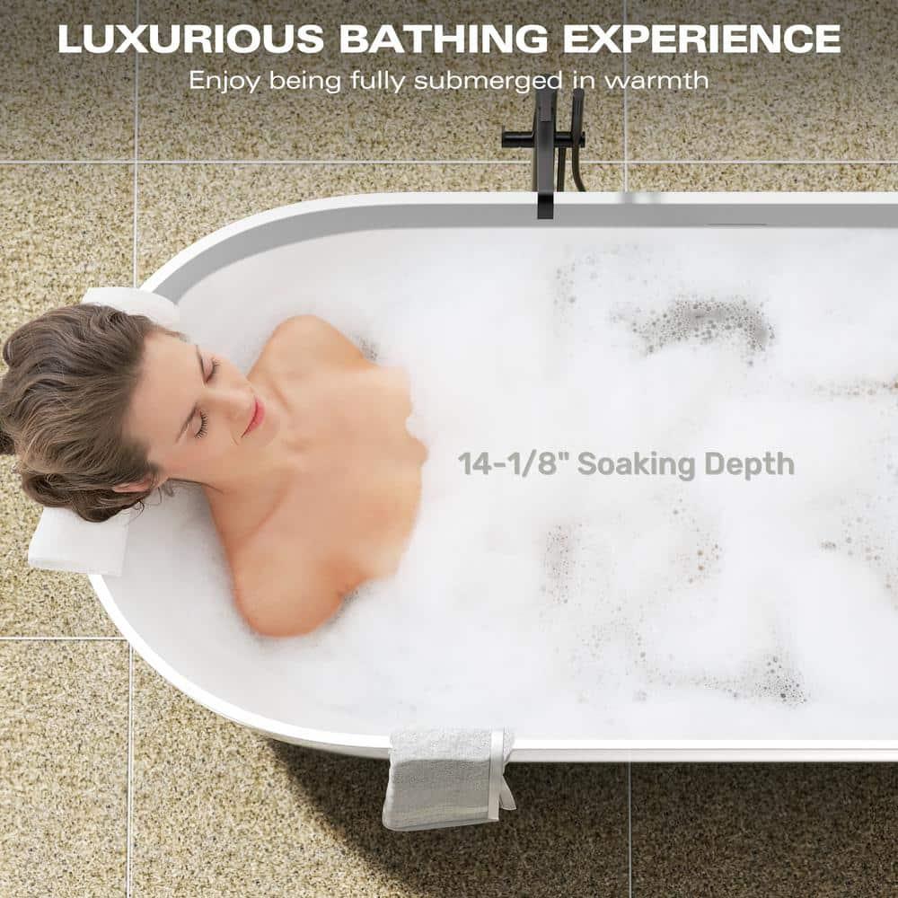 63" Matte White Acrylic Freestanding Soaking Bathtub