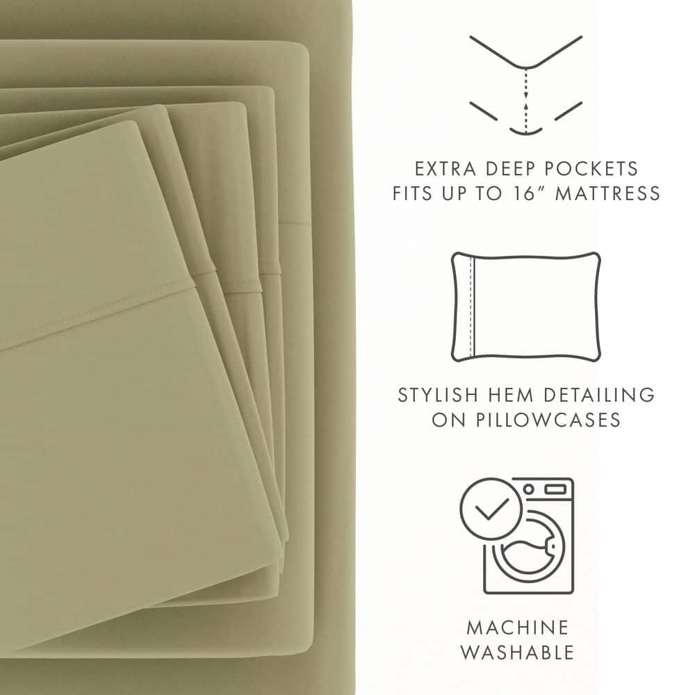 Noble Linens 6 Piece Sage Solid Microfiber Bed Sheet Set For Full Size Bedding