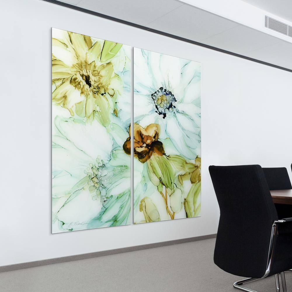 Empire Art Direct Seaglass Garden I AB Frameless Tempered Glass Flower Wall Art Set of 2, 72" x 36"