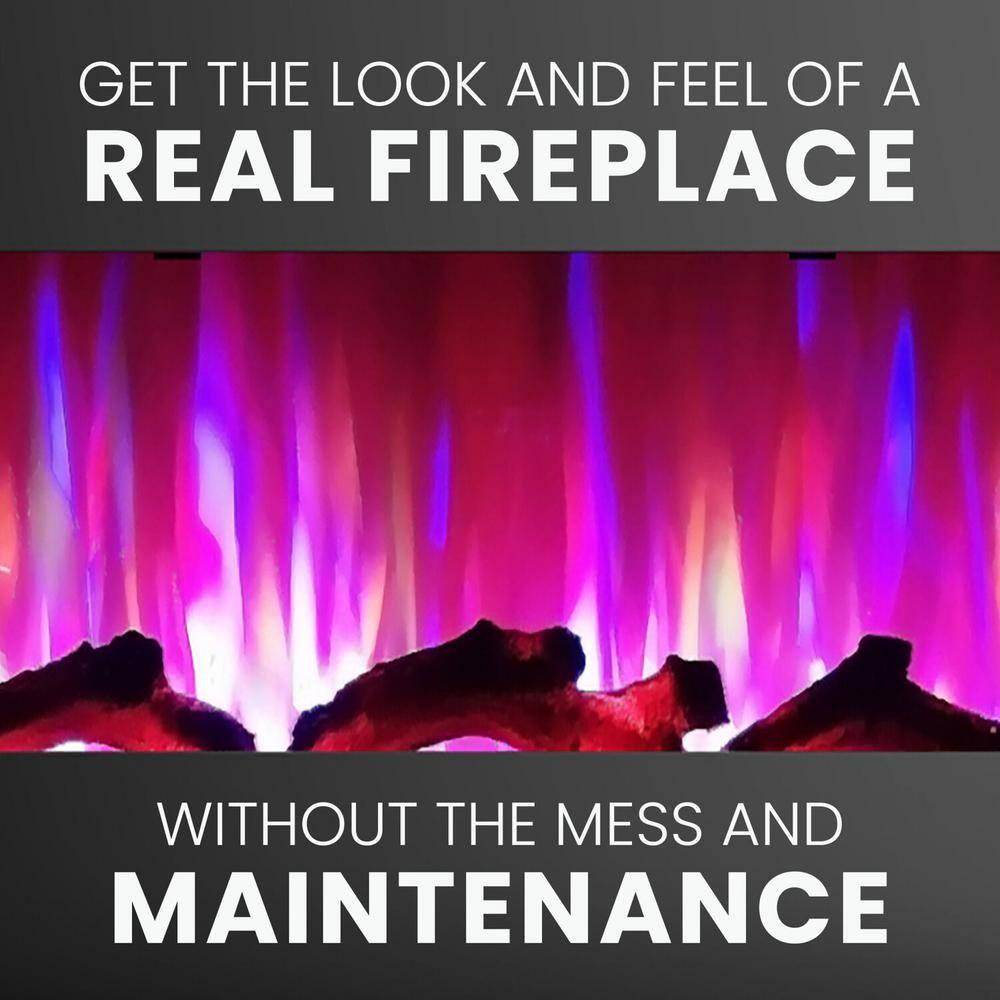 Hanover Fireside 42 In. Recessed/Wall-Mounted Electric Fireplace with Logs and LED Color-Changing Display, Black