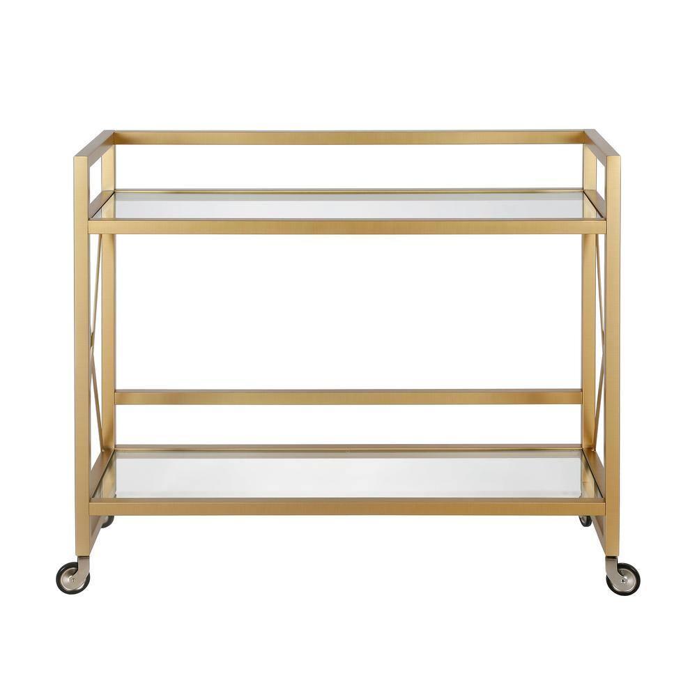 Evelyn&Zoe 38" Brass Metal/Glass Bar Cart