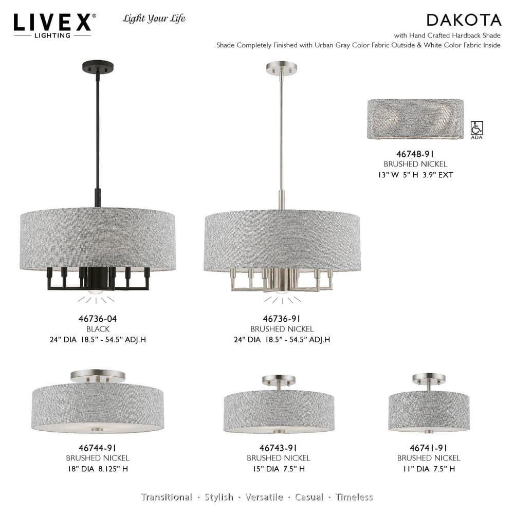 Livex Lighting Dakota 3 - Light Semi-Flush Mount in  Brushed Nickel/Shiny White