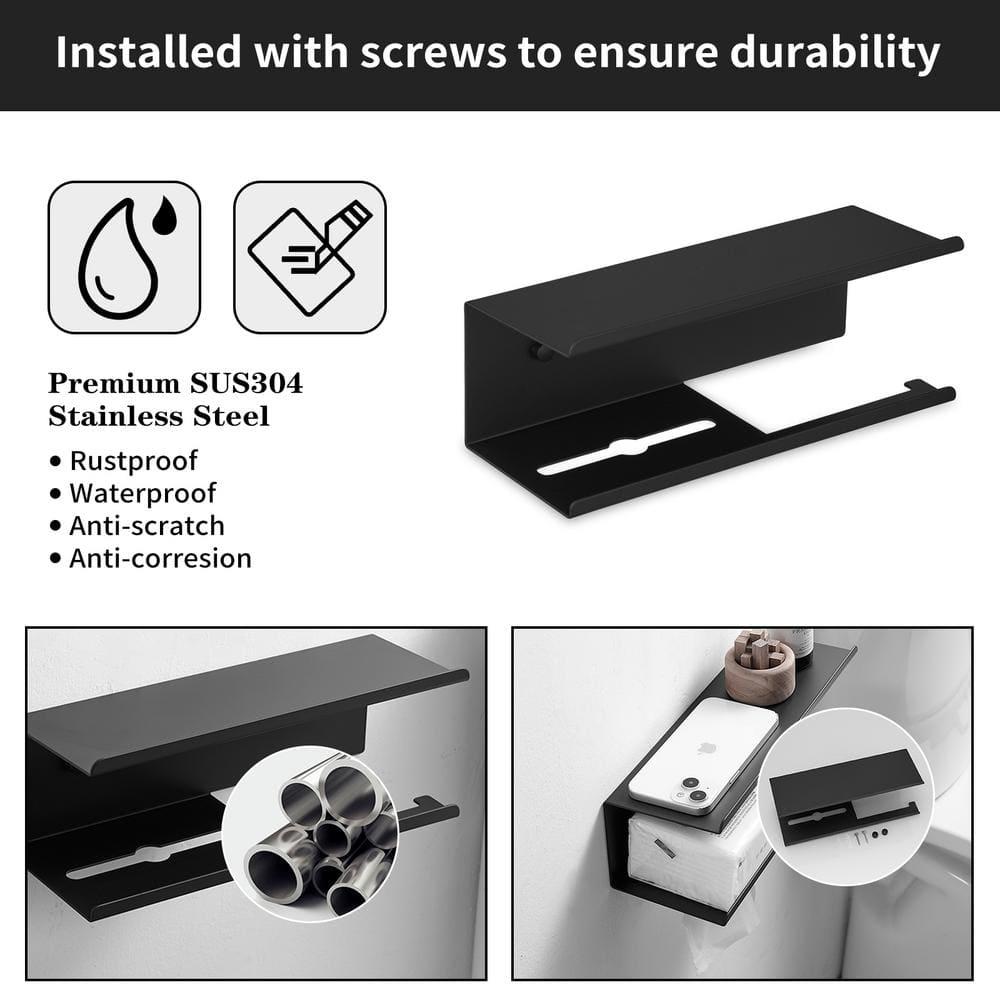 Modern Toilet Paper Holder with Anti-Rust Shelf Paper Roll Holder Toilet Tissue Holder Wipes Storage in Matte Black
