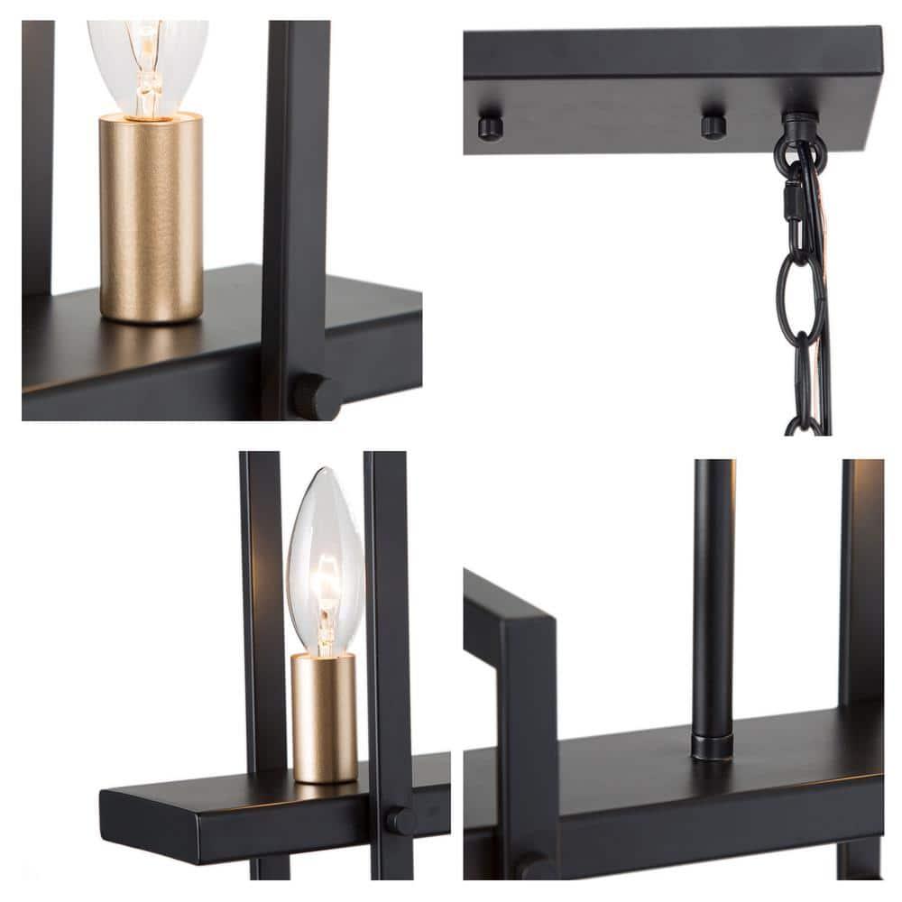 Uolfin Modern Rectangle Dining Table Chandelier Transitional 5-Light Black and Brass Kitchen Island Candlestick Chandelier