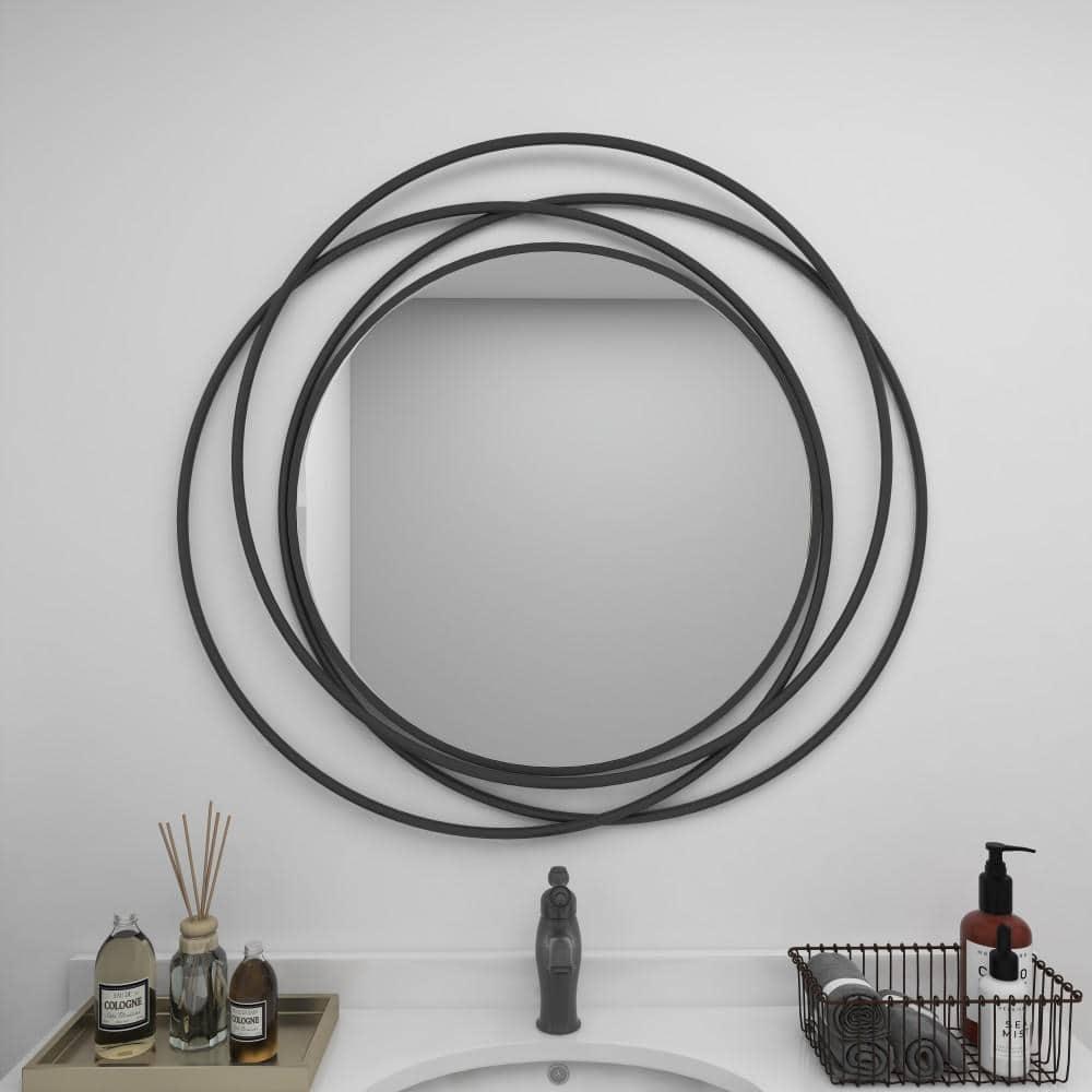 DecMode Gray Modern Metal Wall Mirror with Overlapping Rings Frame, 42"W x 40"H