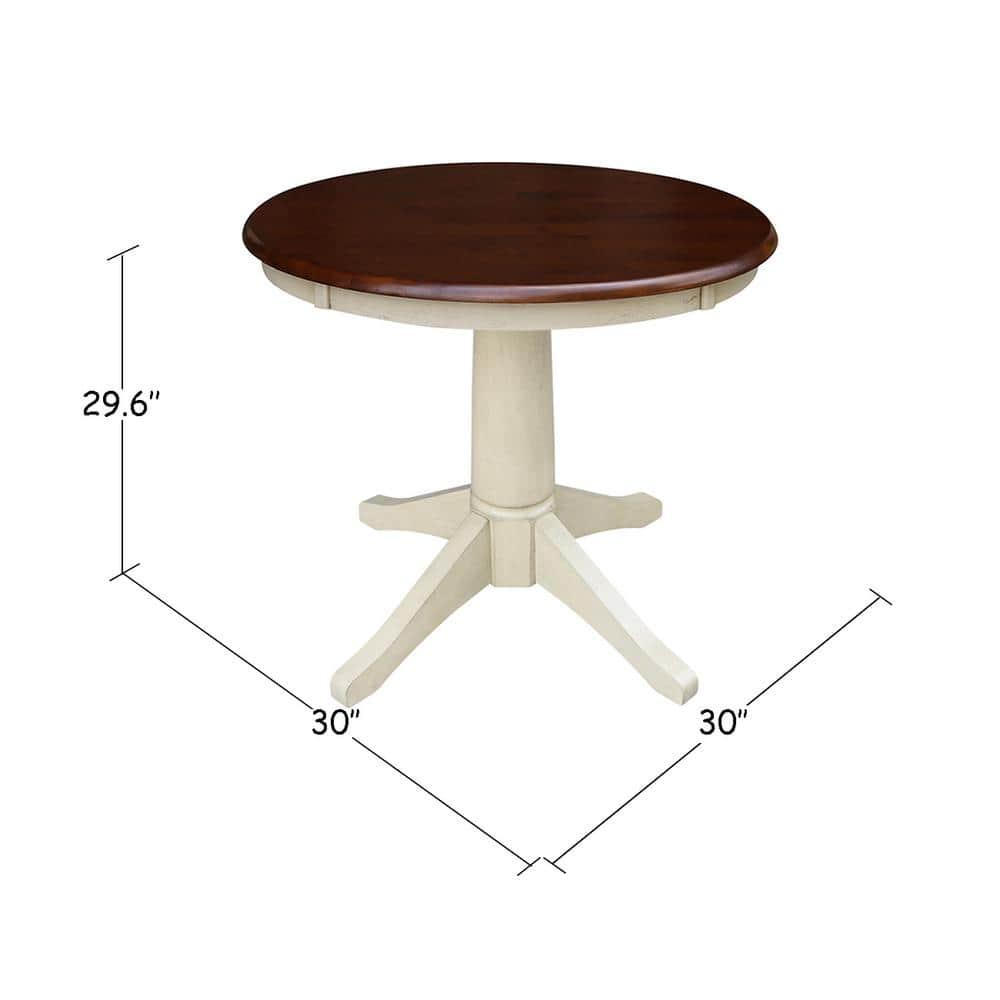 International Concepts 30" Round Top Pedestal Table-28.9" H, Antiqued Almond/Espresso