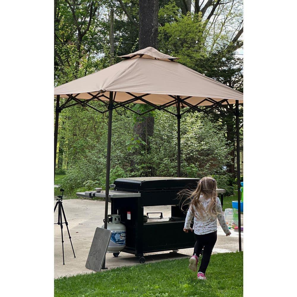 Sunjoy SUNJOY 8' x 5'  Pop up Grill Gazebo Double Tiered Outdoor Gazebo Standing-Height Canopy with Magnetic LED Light, Adjustable Ceiling Height, for BBQ,Picnics, Outdoor Events