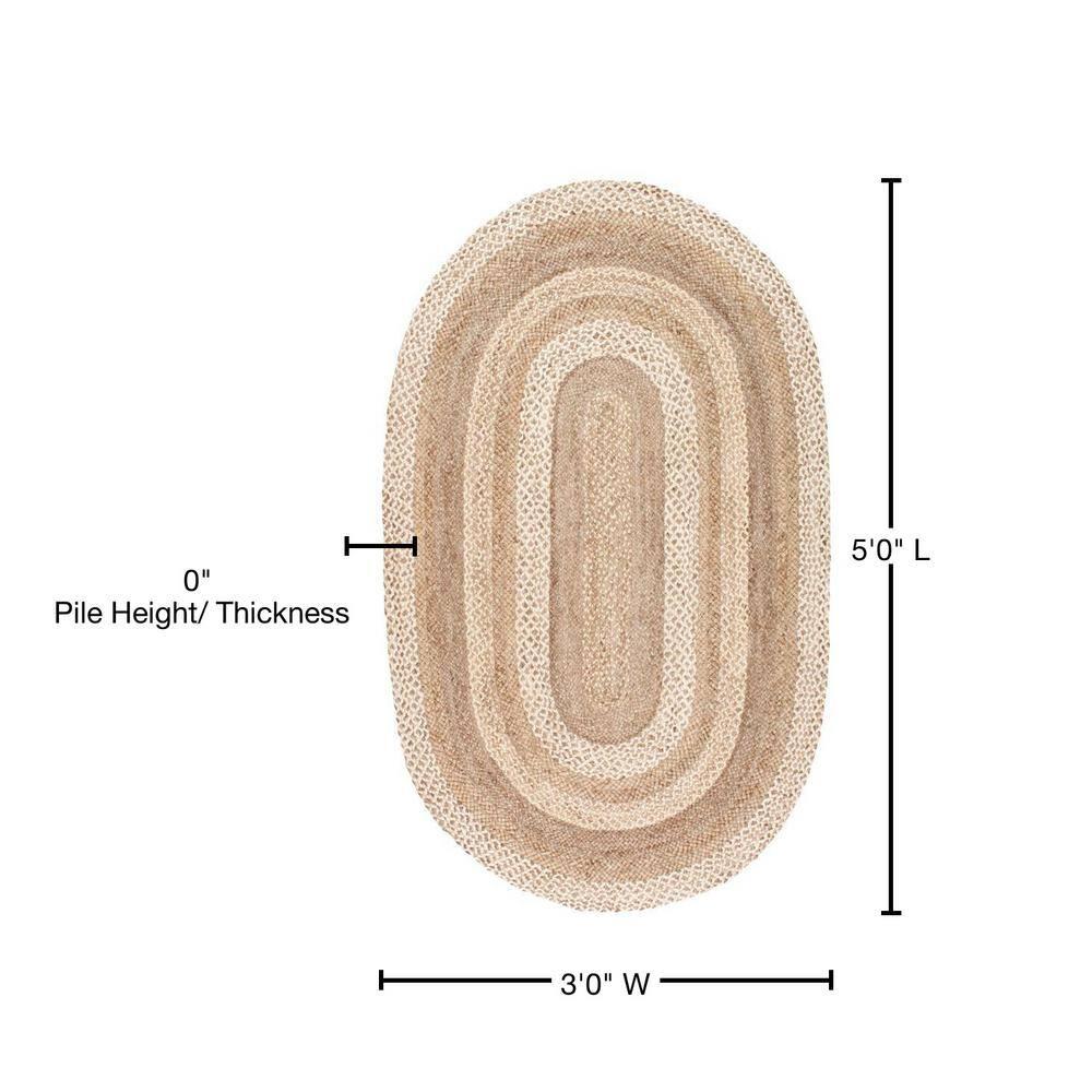 nuLOOM Charlene Braided Border Jute Area Rug, Oval 3' x 5', Natural