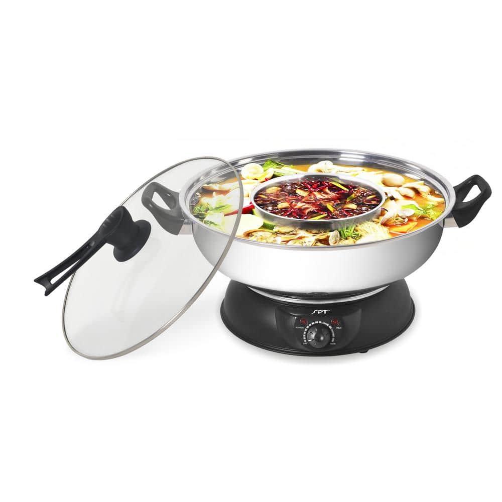 SPT  5 qt. Stainless Steel & Black Electric Shabu Pot