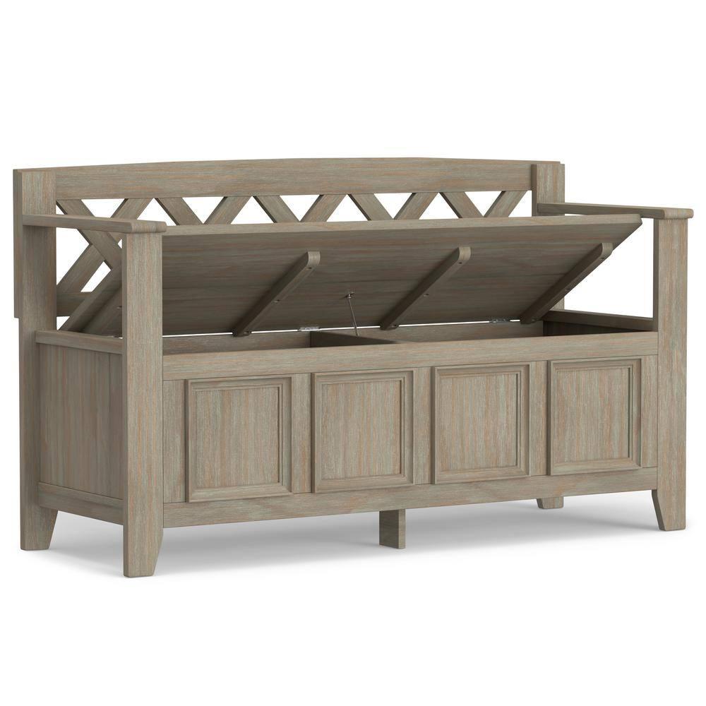 Simpli Home Amherst 48"W Solid Wood Entryway Storage Bench with Lift-Top Lid and Dual Compartments