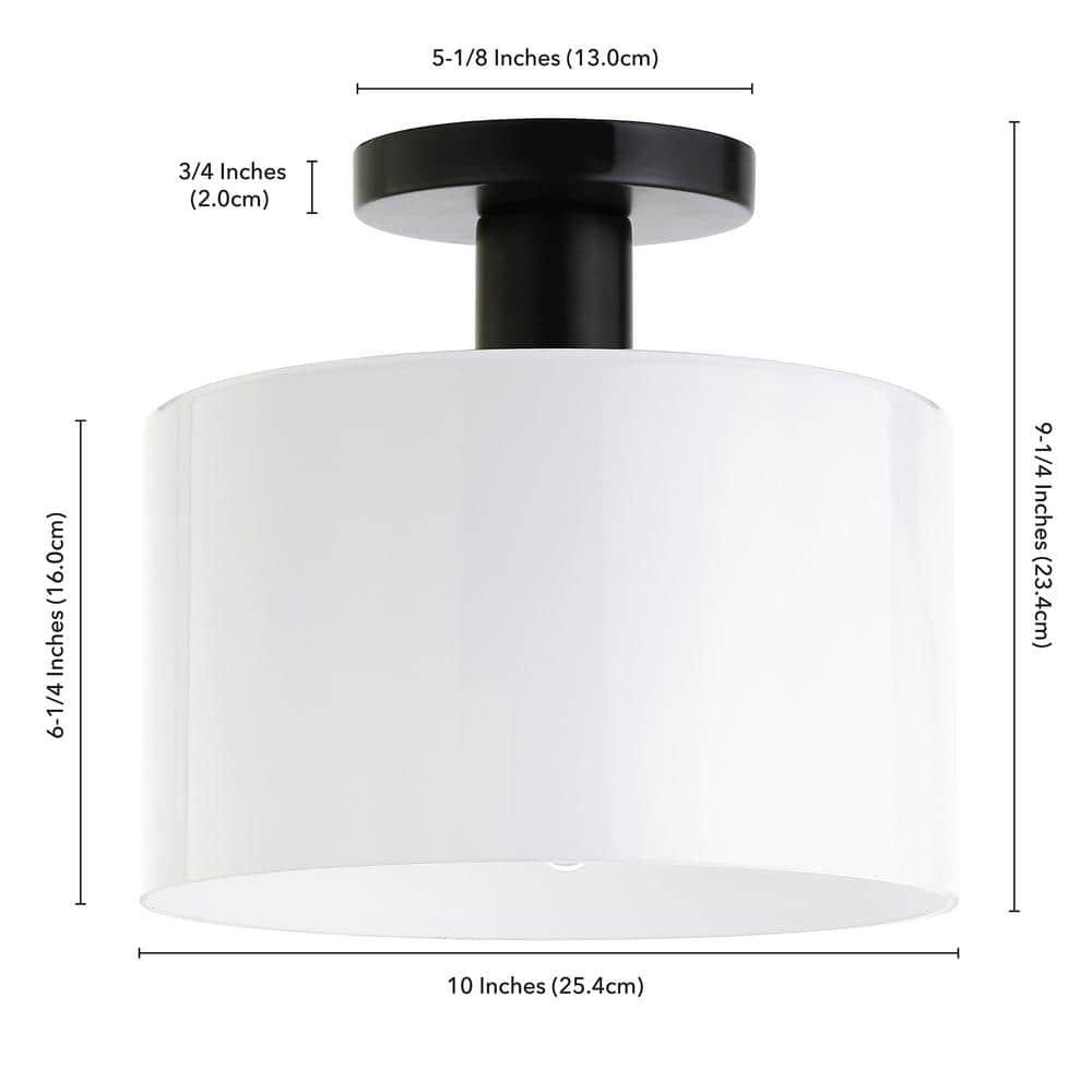 Evelyn&Zoe 10" Matte Black Metal/Glass Semi Flush Mount