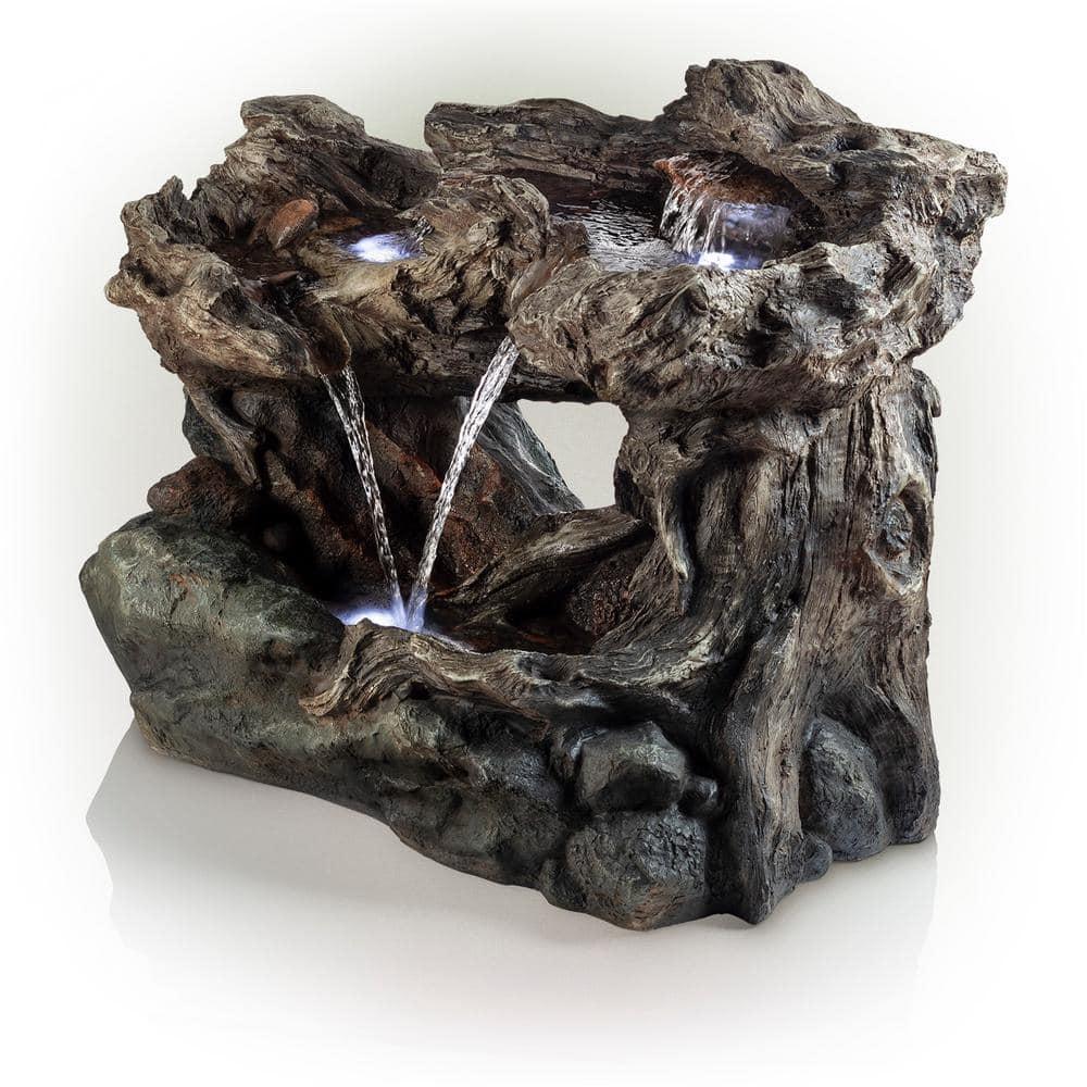Alpine Corporation 40" x 23" x 30" Outdoor Polystone Light-Up Rainforest Plug-In Fountain, Brown