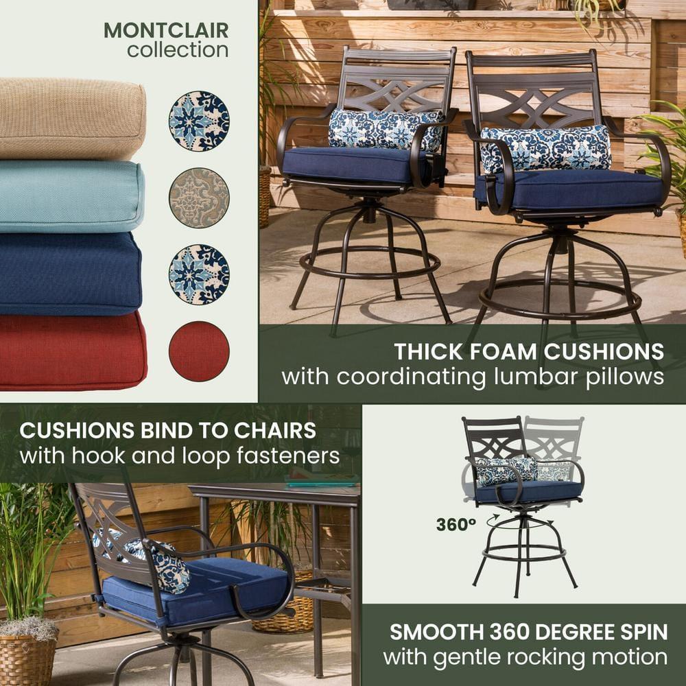 Hanover Montclair 3 Pcs Steel Outdoor High-Dining Set, Navy Blue