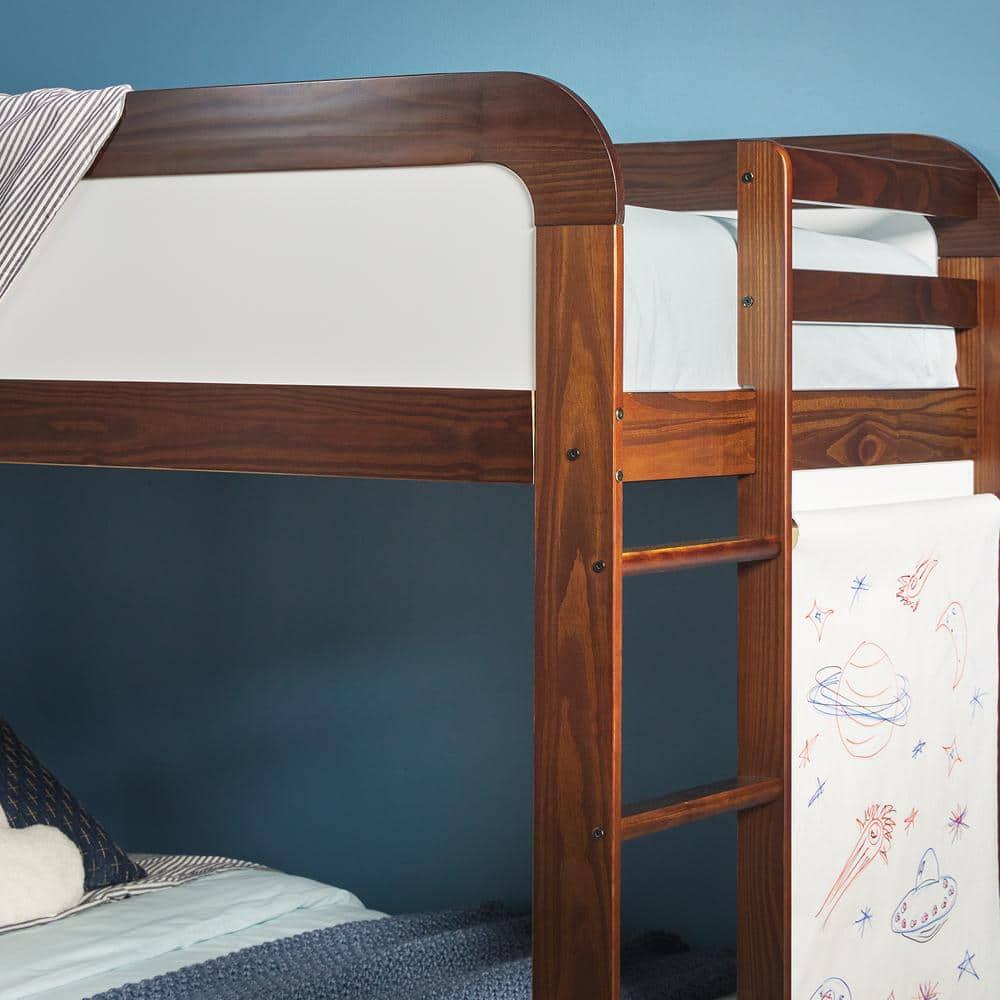 Walker Edison Contemporary Twin over Twin Wooden Bunk Bed with Ladder, Walnut