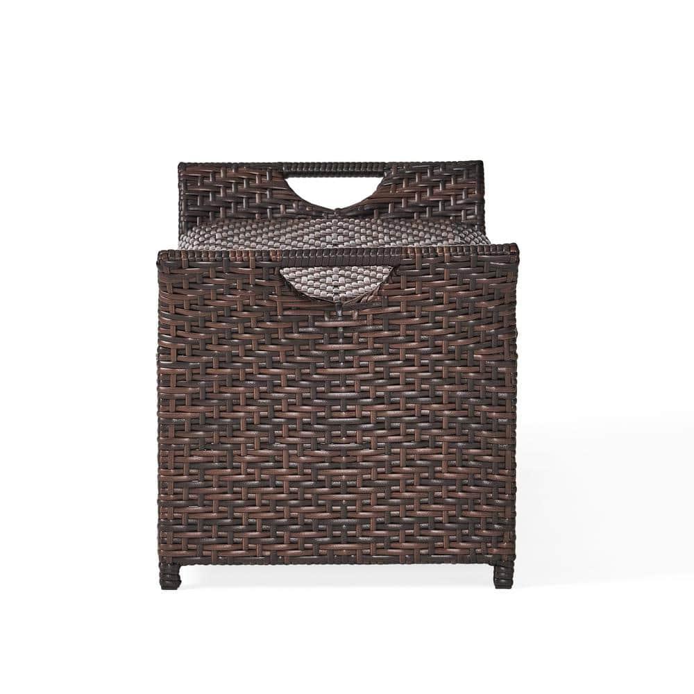 Wing Wicker Patio Storage Bench - Multi Brown - Christopher Knight Home: Iron Frame, Water & UV Resistant, Seats 2