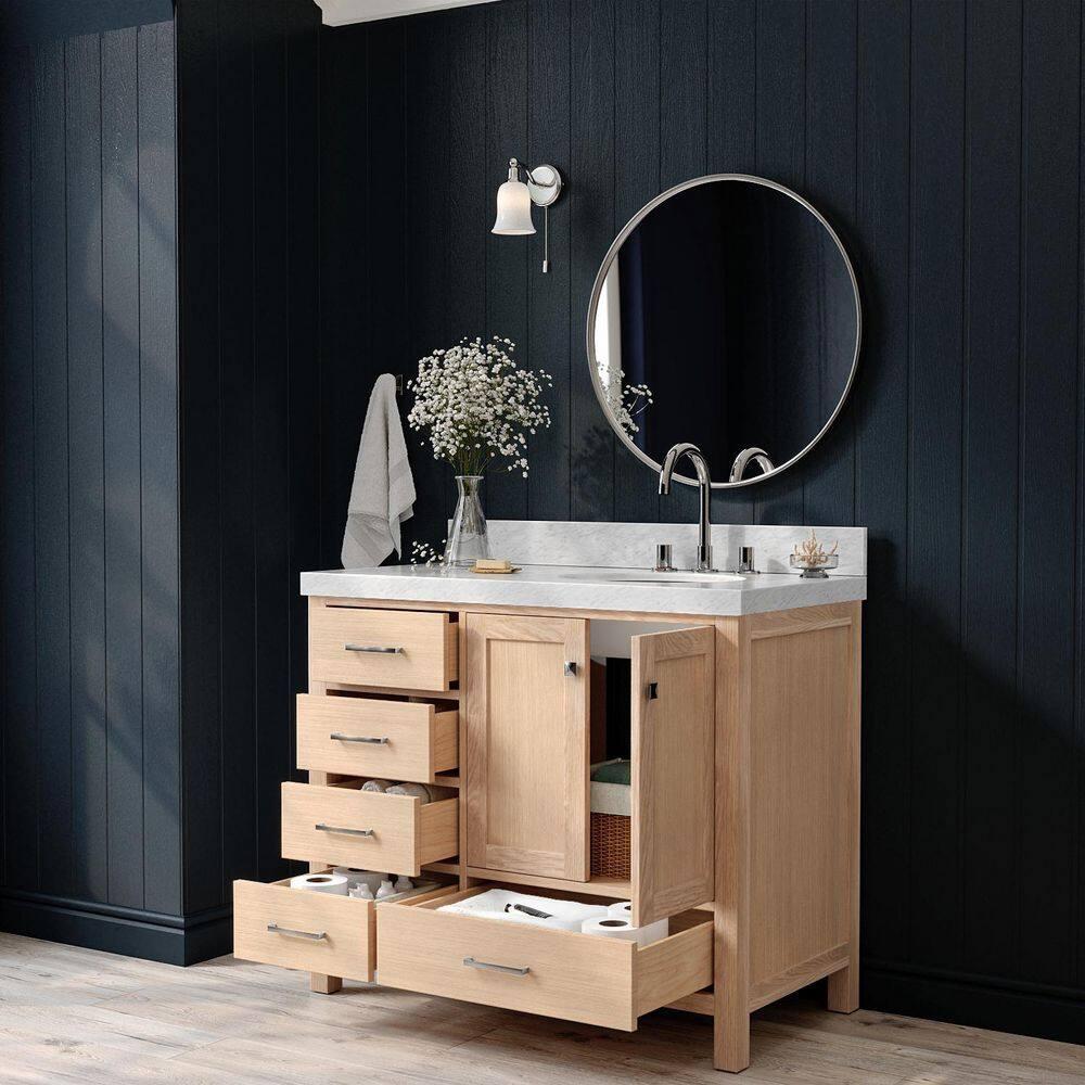 Ariel Bath Cambridge Single Bathroom Vanity with Carrara Marble Top