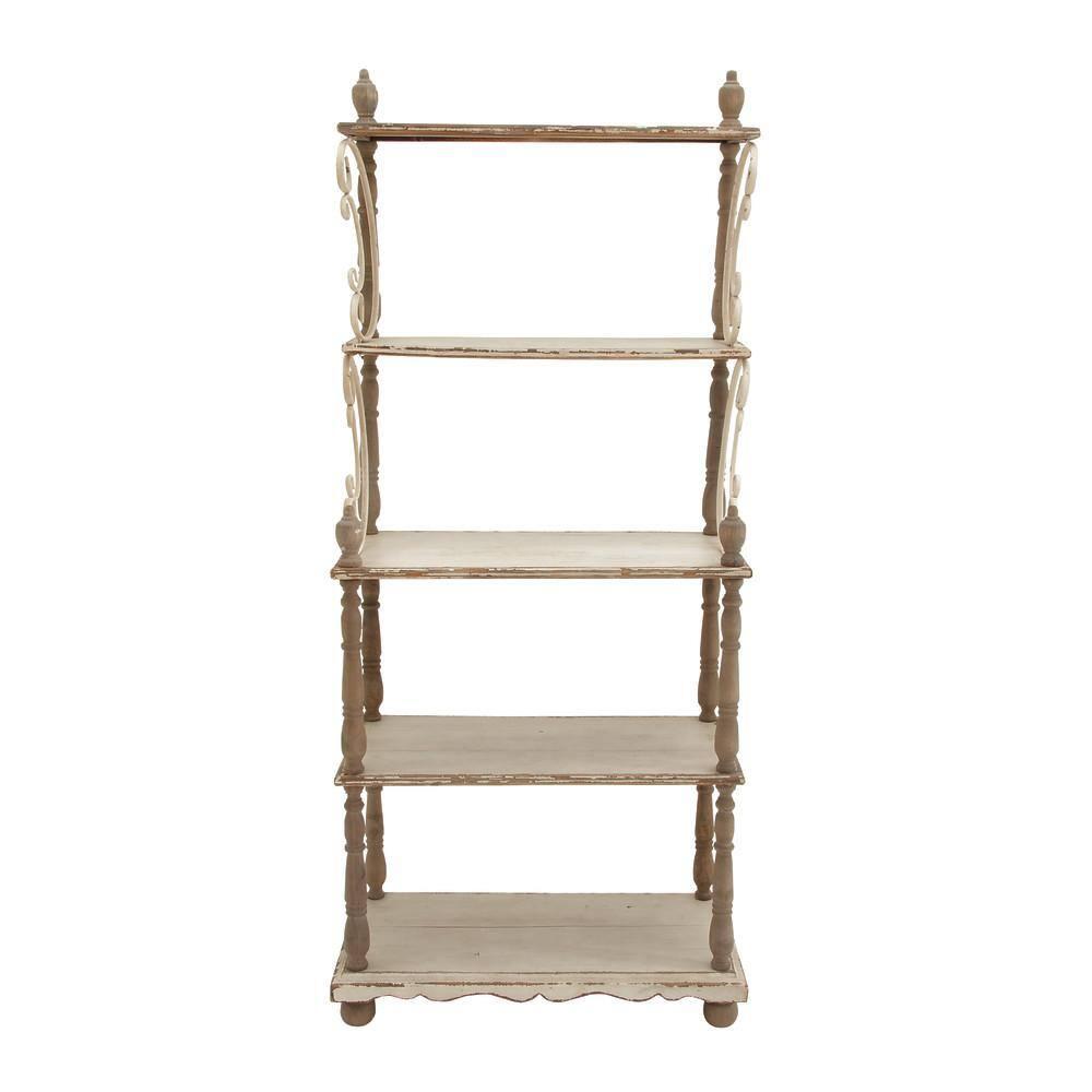 75" x 32" Farmhouse Wood Shelving Unit Off White - Olivia & May: 5-Tier Storage Bookcase