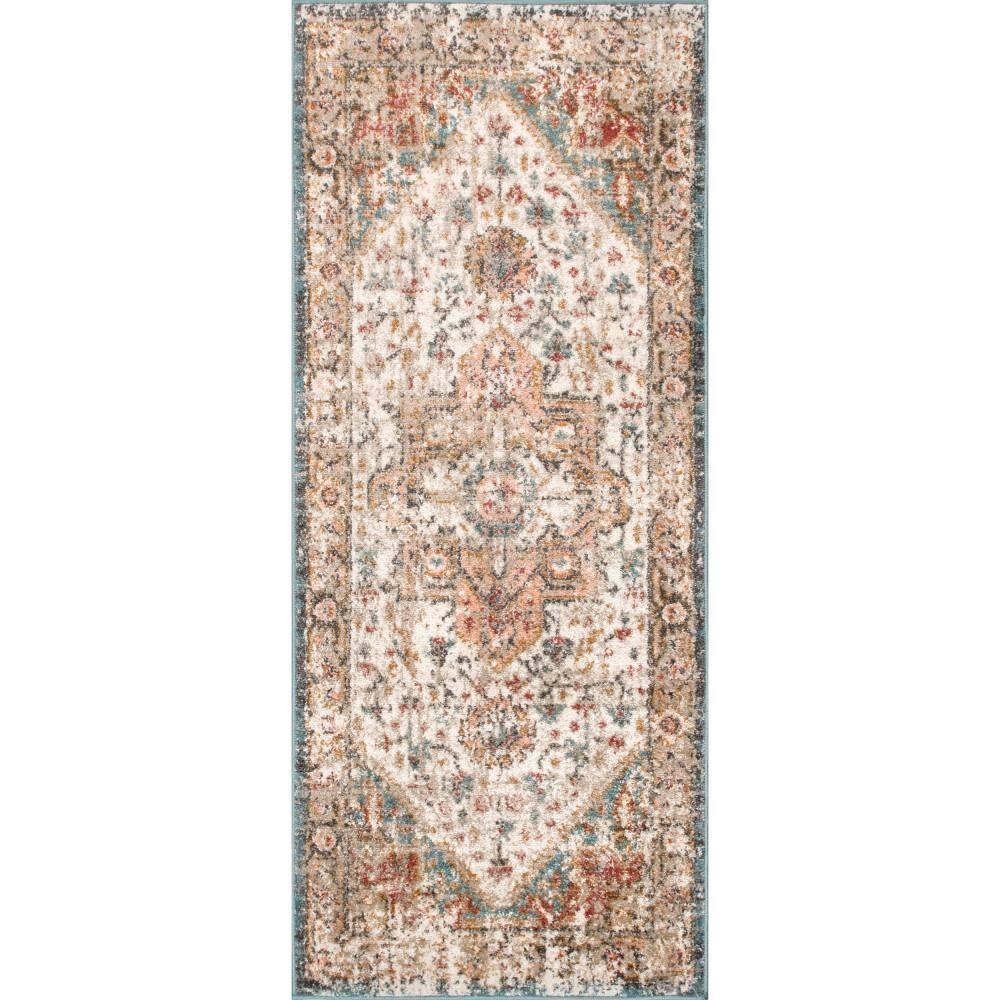 Nuloom 2x10 Justine Vintage Medallion Indoor Area Rug, Beige, Faded Persian Design, Stain Resistant, BedroomLiving Room, Kitchen,