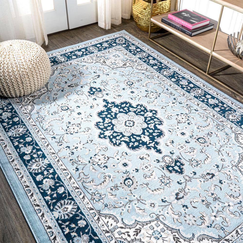 4'x 6' Palmette Modern Persian Floral Area Rug, Blue/Navy - JONATHAN Y