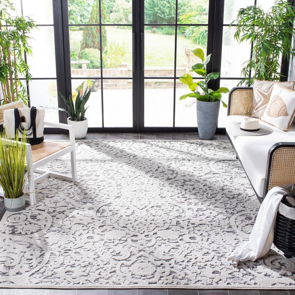 SAFAVIEH Cabana Ruadhan Ivory/Grey 2'2"X9' Runner Indoor/Outdoor Area Rug Ivory/Grey, 9' x 12'