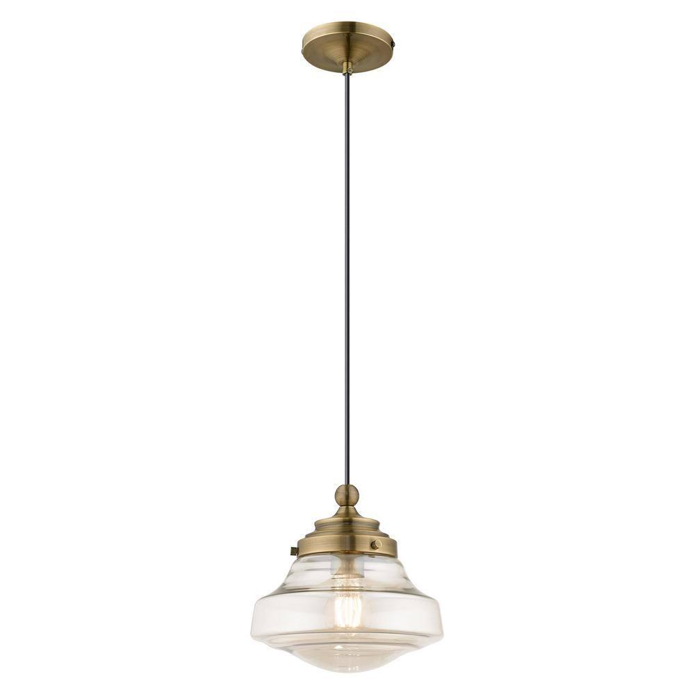 Livex Lighting Art Glass 1 - Light Pendant in  Antique Brass